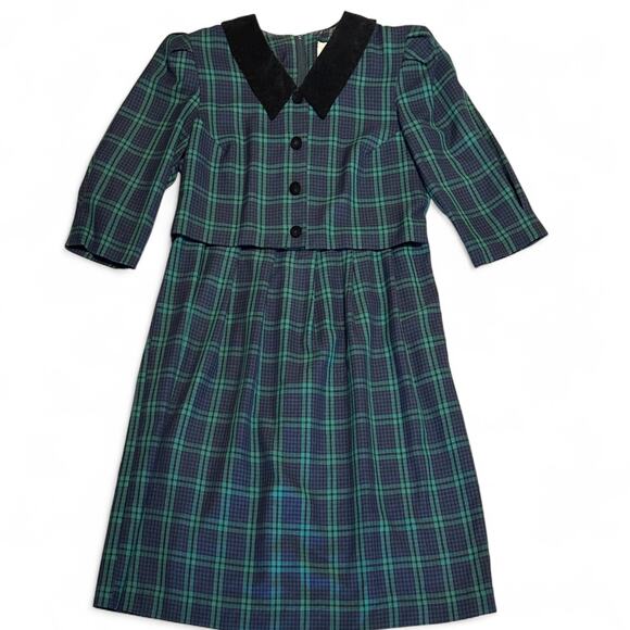 Vintage Miss Dorby Tartan Plaid Midi Dress 10P Velvet Collar Cottagecore Holiday - Picture 9 of 10